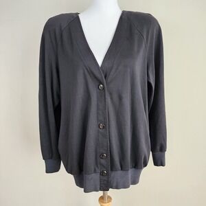 Vintage Weekenders V Neck Cardigan Womens Large Black Shoulder Pads Cotton Blend